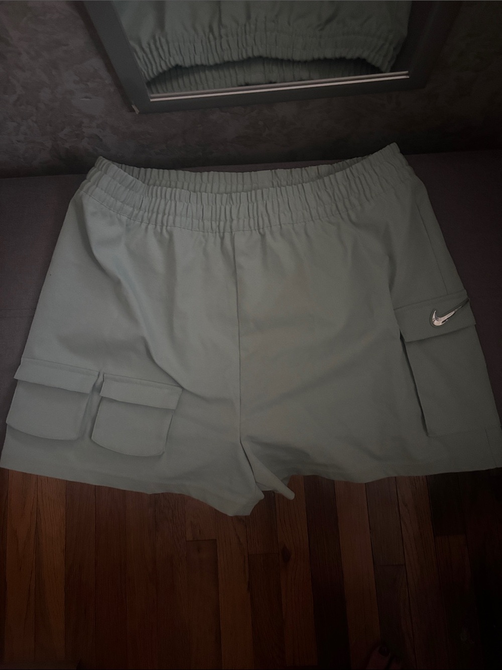 Nike Women's Sage Green Cargo Shorts with Swoosh